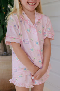 Little Coastal Notes Button Up Short Set