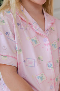 Little Coastal Notes Button Up Short Set