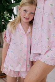 Little Coastal Notes Button Up Short Set
