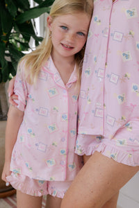 Little Coastal Notes Button Up Short Set