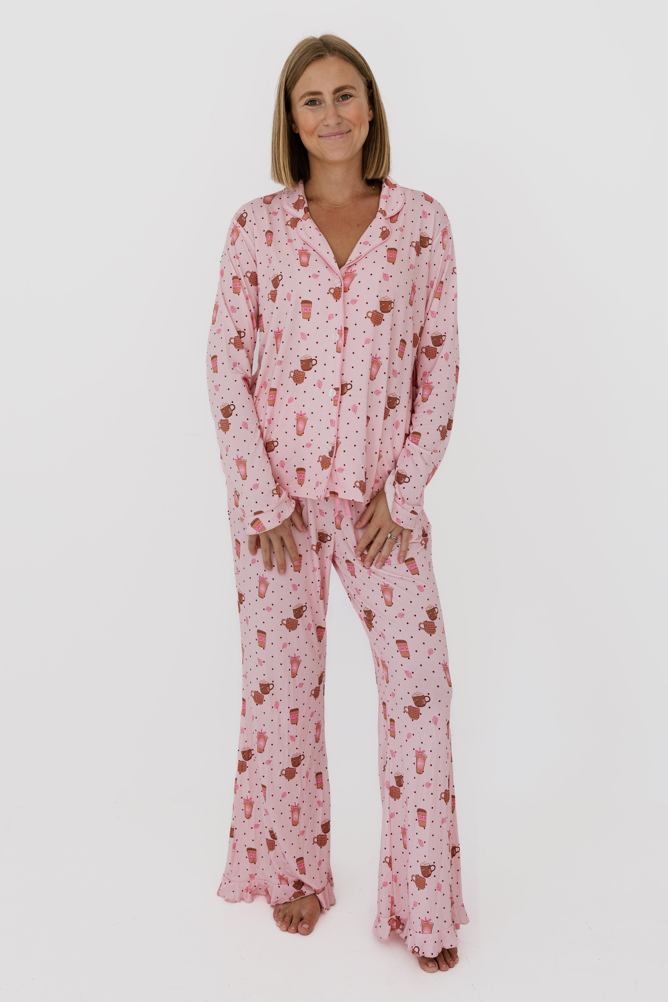 Cozy Coffee Club Women's Long Sleeve Ruffle Set