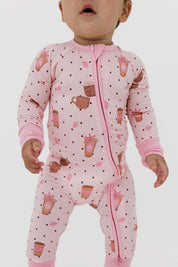 Cozy Coffee Club Zipper Romper