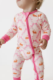 Fall Pie and Bows Zipper Romper