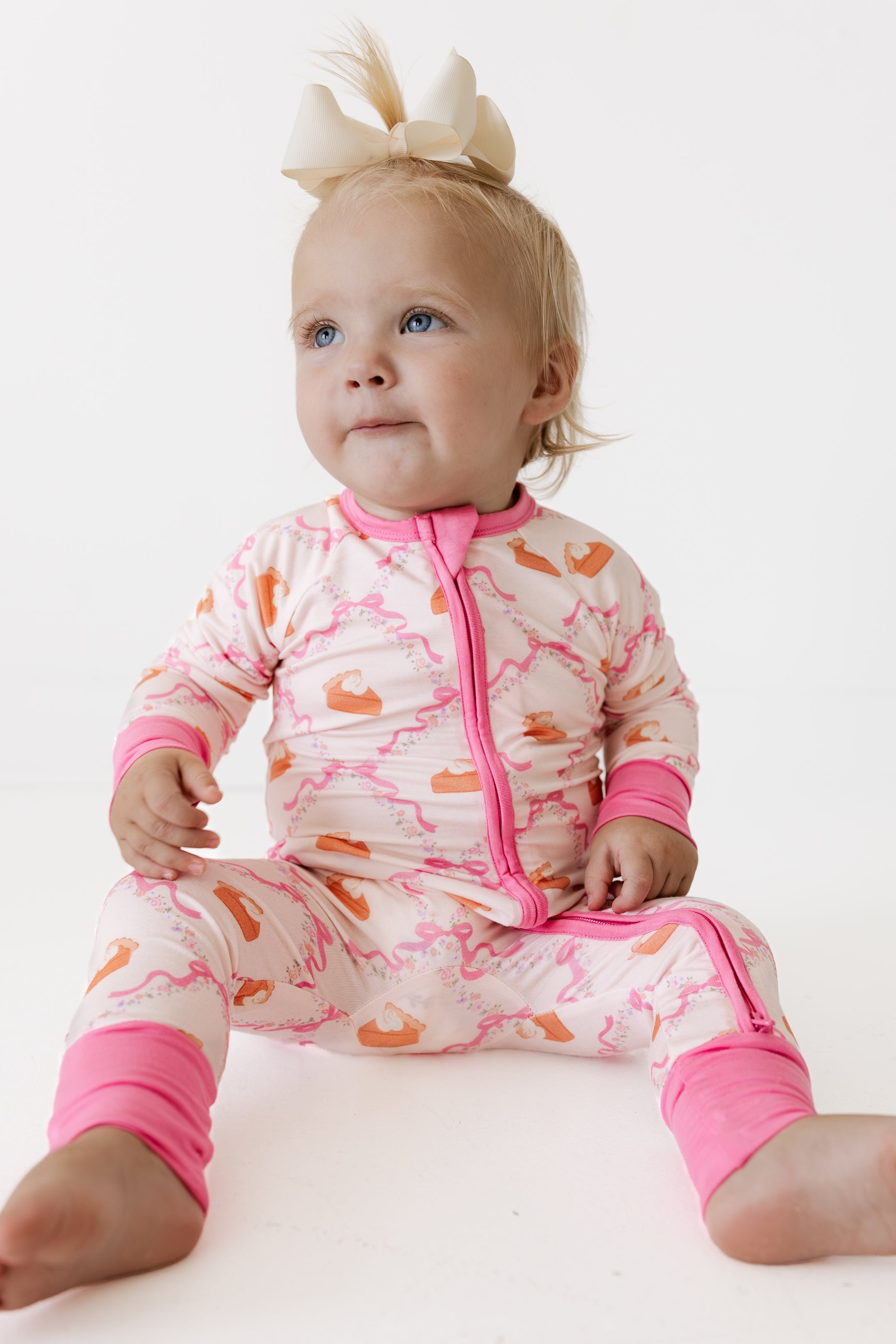 Fall Pie and Bows Zipper Romper