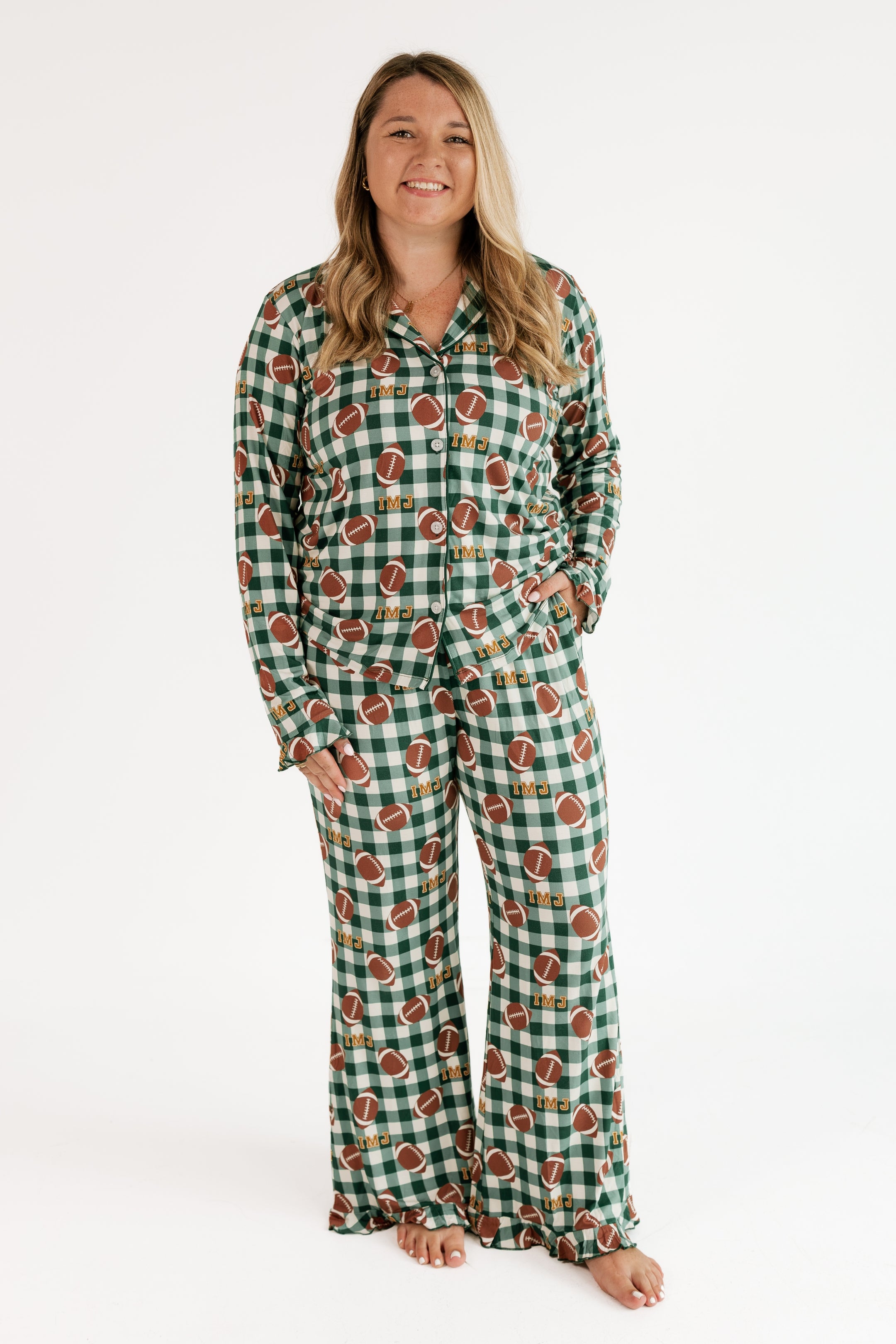 Game Day Gingham Women's Long Sleeve Ruffle Set