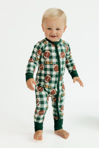 Game Day Gingham Zipper Romper