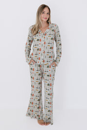 Gray Big Apple Dreams Women's Long Sleeve Ruffle Set