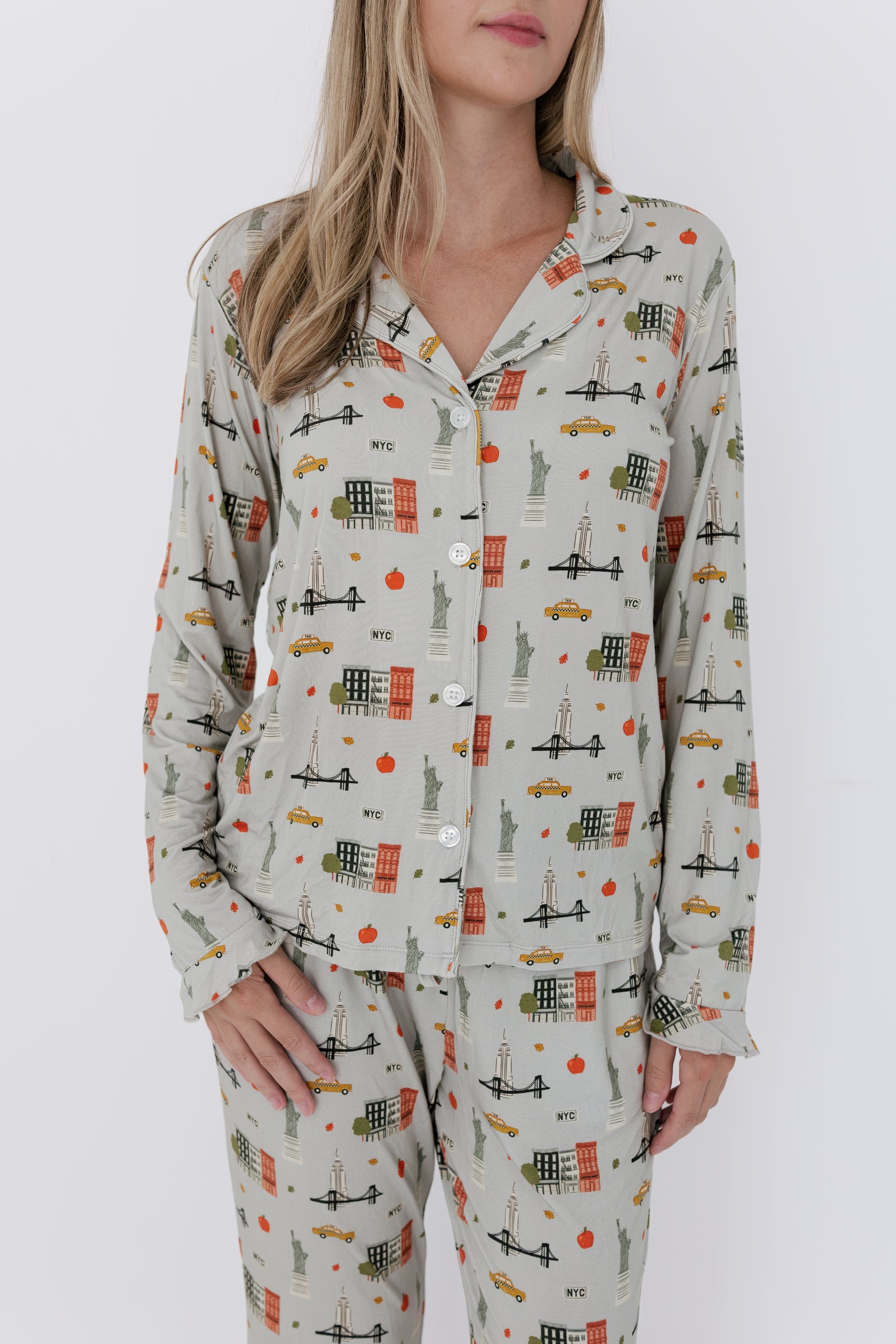 Gray Big Apple Dreams Women's Long Sleeve Ruffle Set