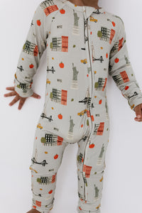 Gray Big Apple Dreams Zipper Romper