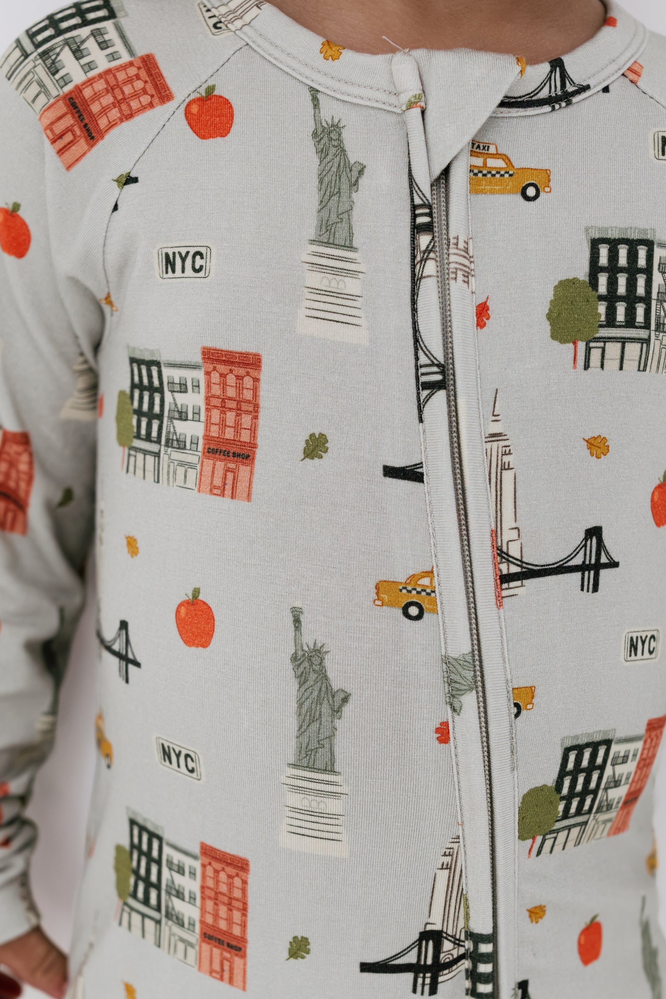 Gray Big Apple Dreams Zipper Romper