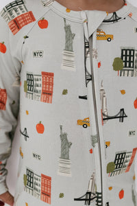 Gray Big Apple Dreams Zipper Romper