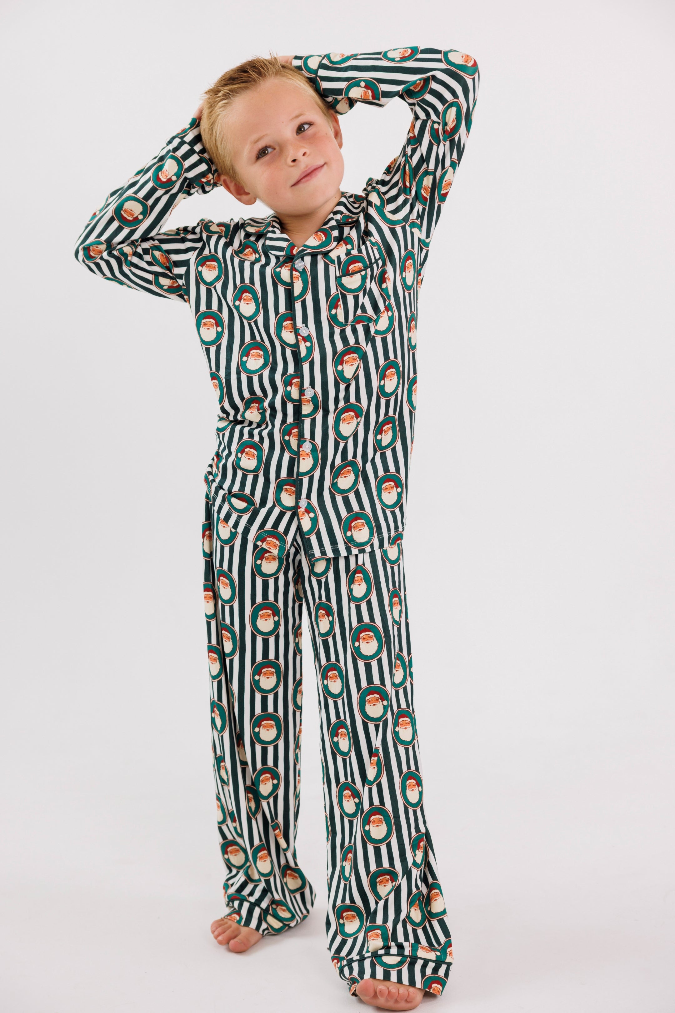 Green Santa Claus Lane Kids' Long Sleeve Button Up Set