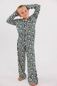 Green Santa Claus Lane Kids' Long Sleeve Button Up Set
