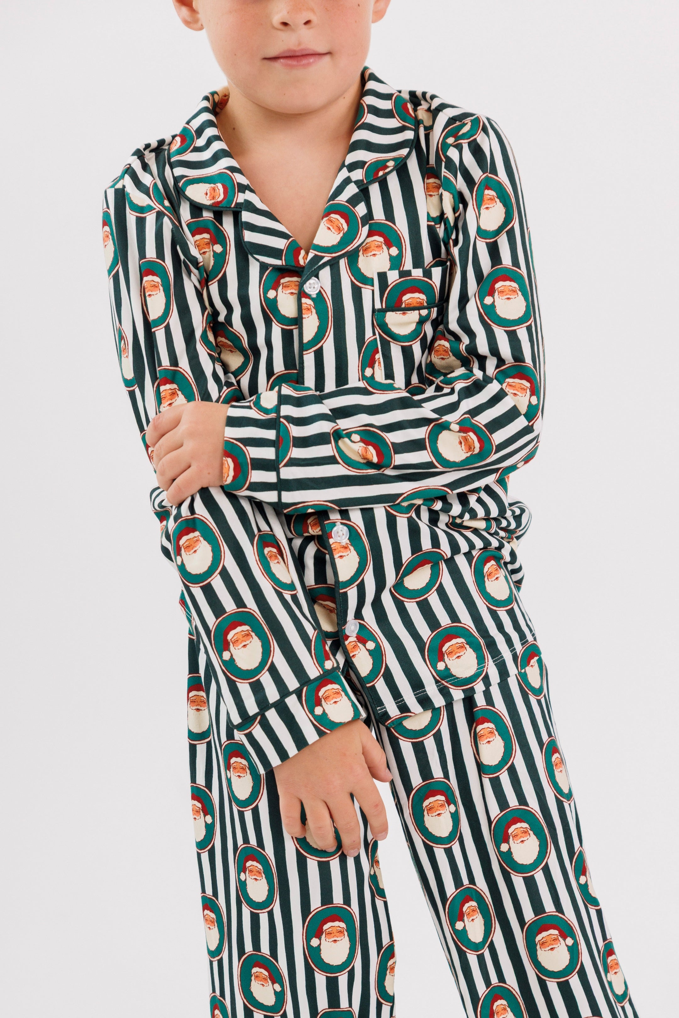 Green Santa Claus Lane Kids' Long Sleeve Button Up Set