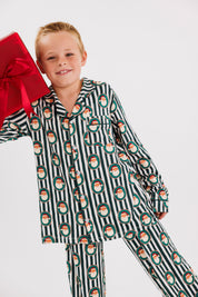 Green Santa Claus Lane Kids' Long Sleeve Button Up Set
