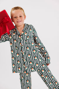 Green Santa Claus Lane Kids' Long Sleeve Button Up Set