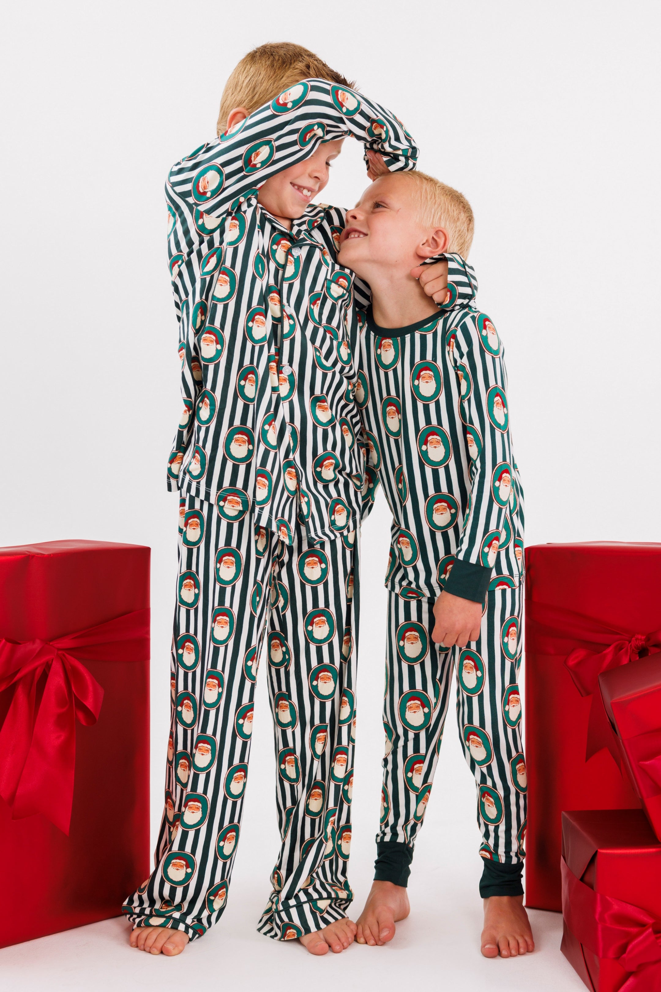 Green Santa Claus Lane Kids' Long Sleeve Button Up Set