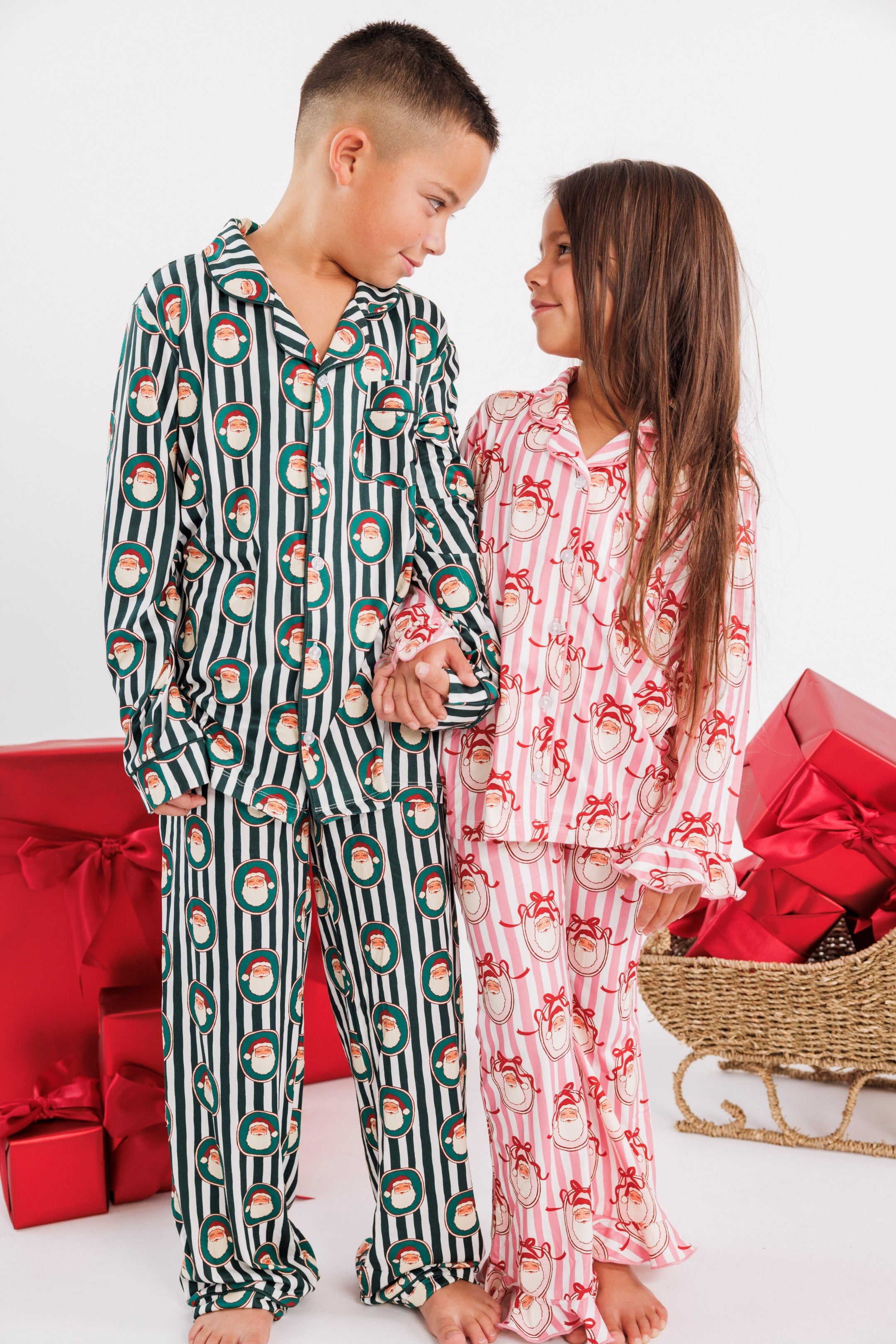 Green Santa Claus Lane Kids' Long Sleeve Button Up Set