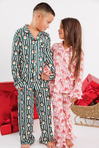 Green Santa Claus Lane Kids' Long Sleeve Button Up Set