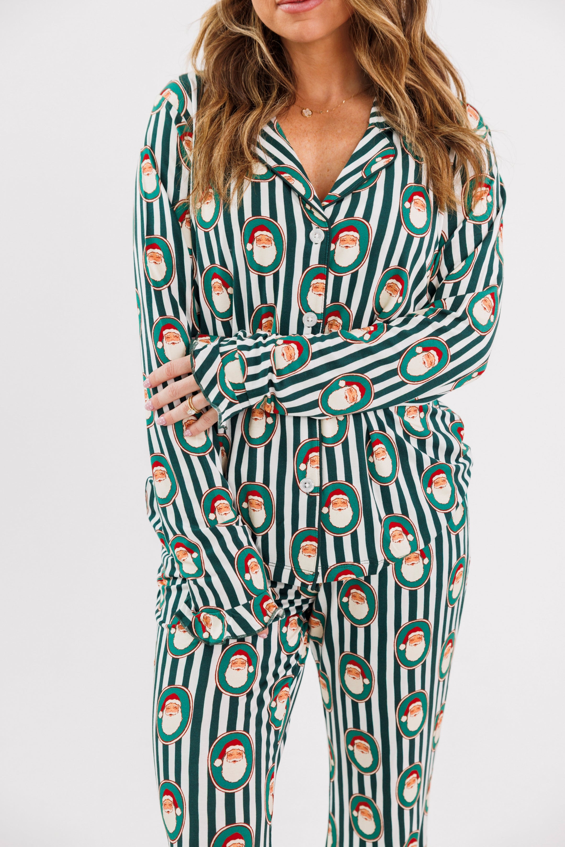 Green Santa Claus Lane Women's Long Sleeve Ruffle Set