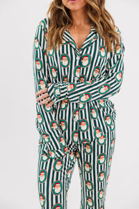 Green Santa Claus Lane Women's Long Sleeve Ruffle Set