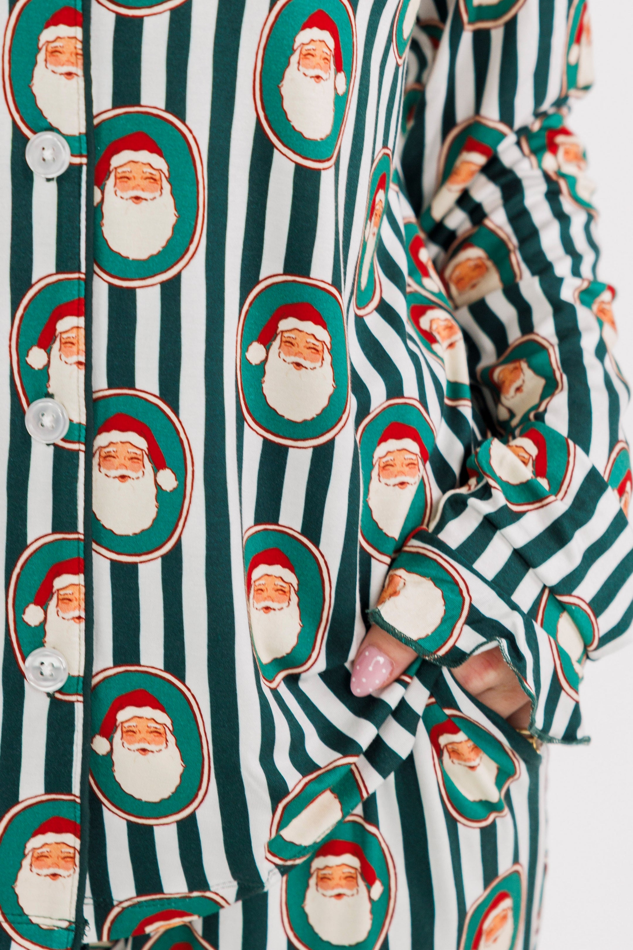 Green Santa Claus Lane Women's Long Sleeve Ruffle Set