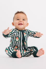 Green Santa Claus Lane Zipper Romper