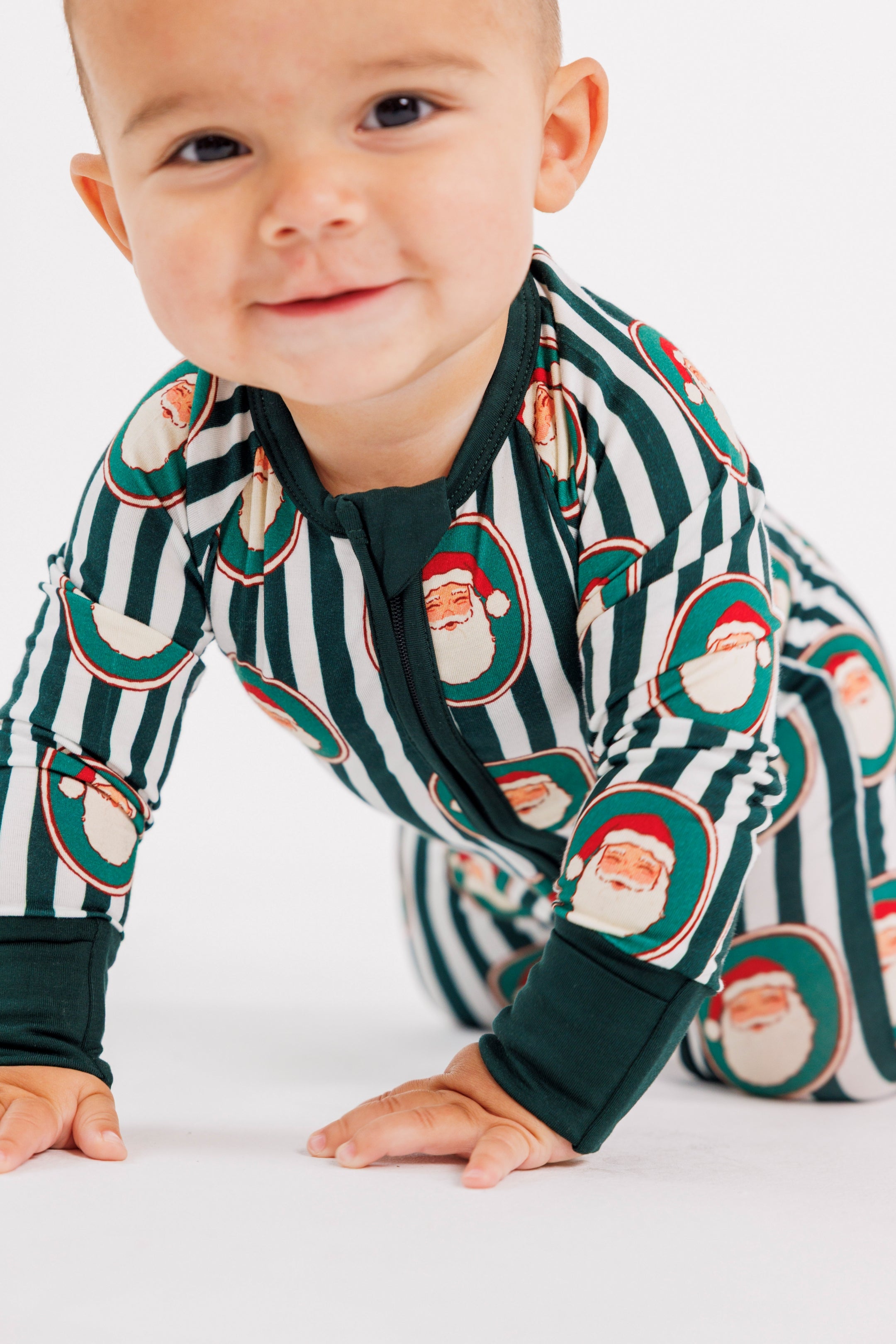 Green Santa Claus Lane Zipper Romper