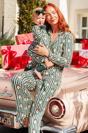 Green Santa Claus Lane Zipper Romper