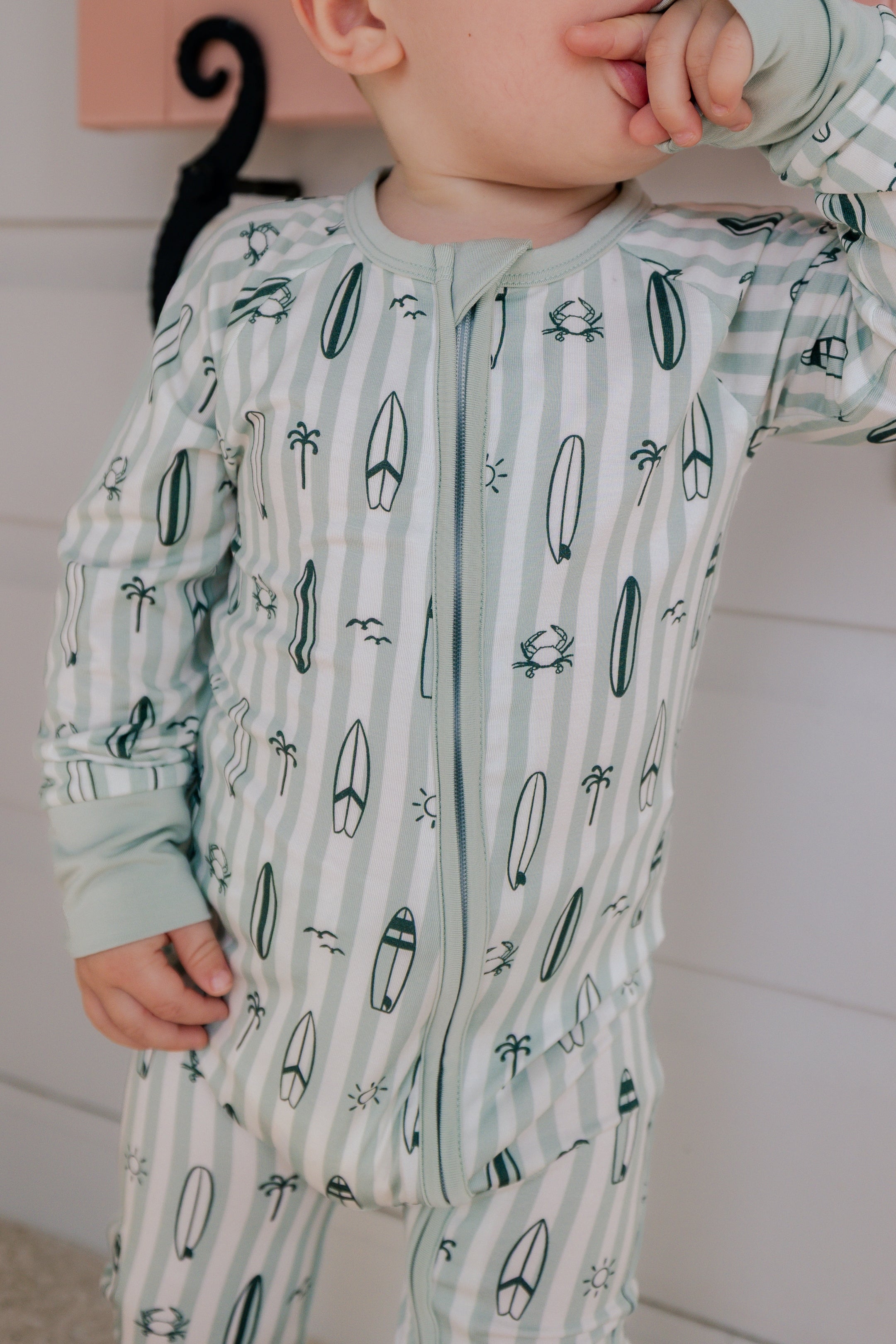 Green Surfs Up Zipper Romper