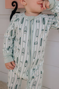 Green Surfs Up Zipper Romper