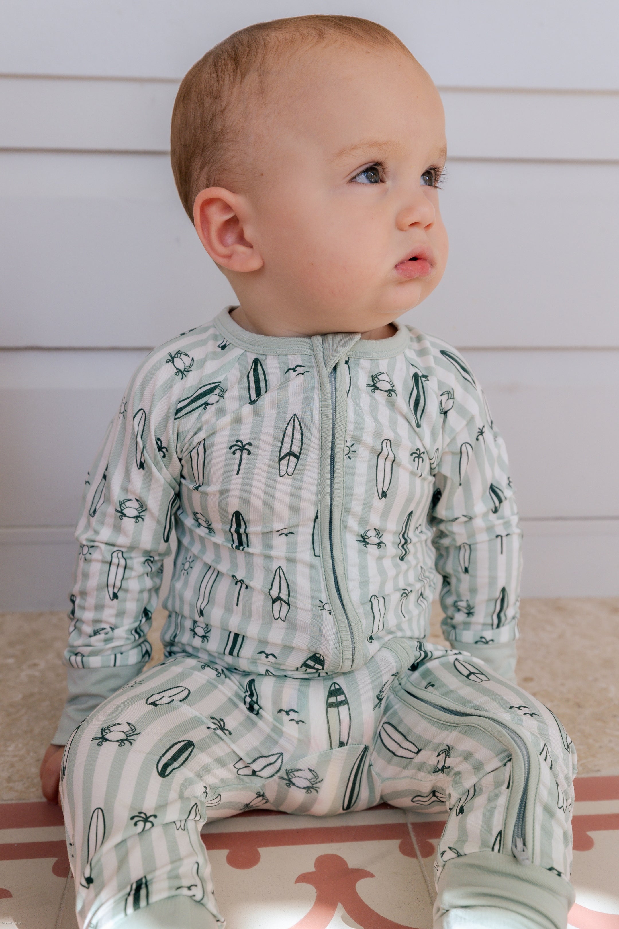 Green Surfs Up Zipper Romper | Cute Boys Pajamas | In My Jammers