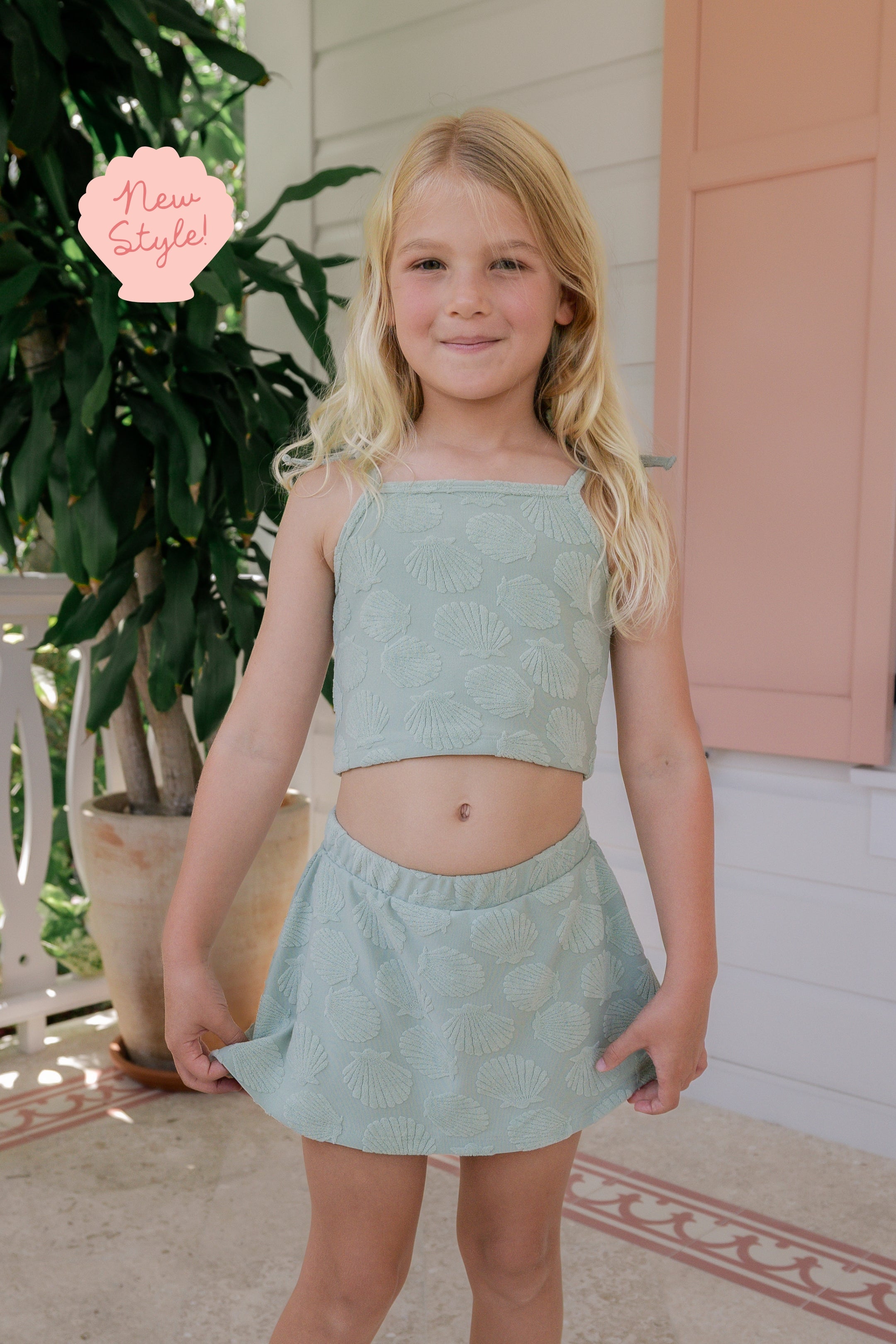 Green Seashell Terry Tank Skort Set