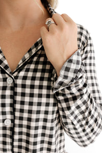 Black and Cream Gingham Women's Long Sleeve Ruffle Set