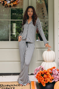 Black and Cream Gingham Women's Long Sleeve Ruffle Set