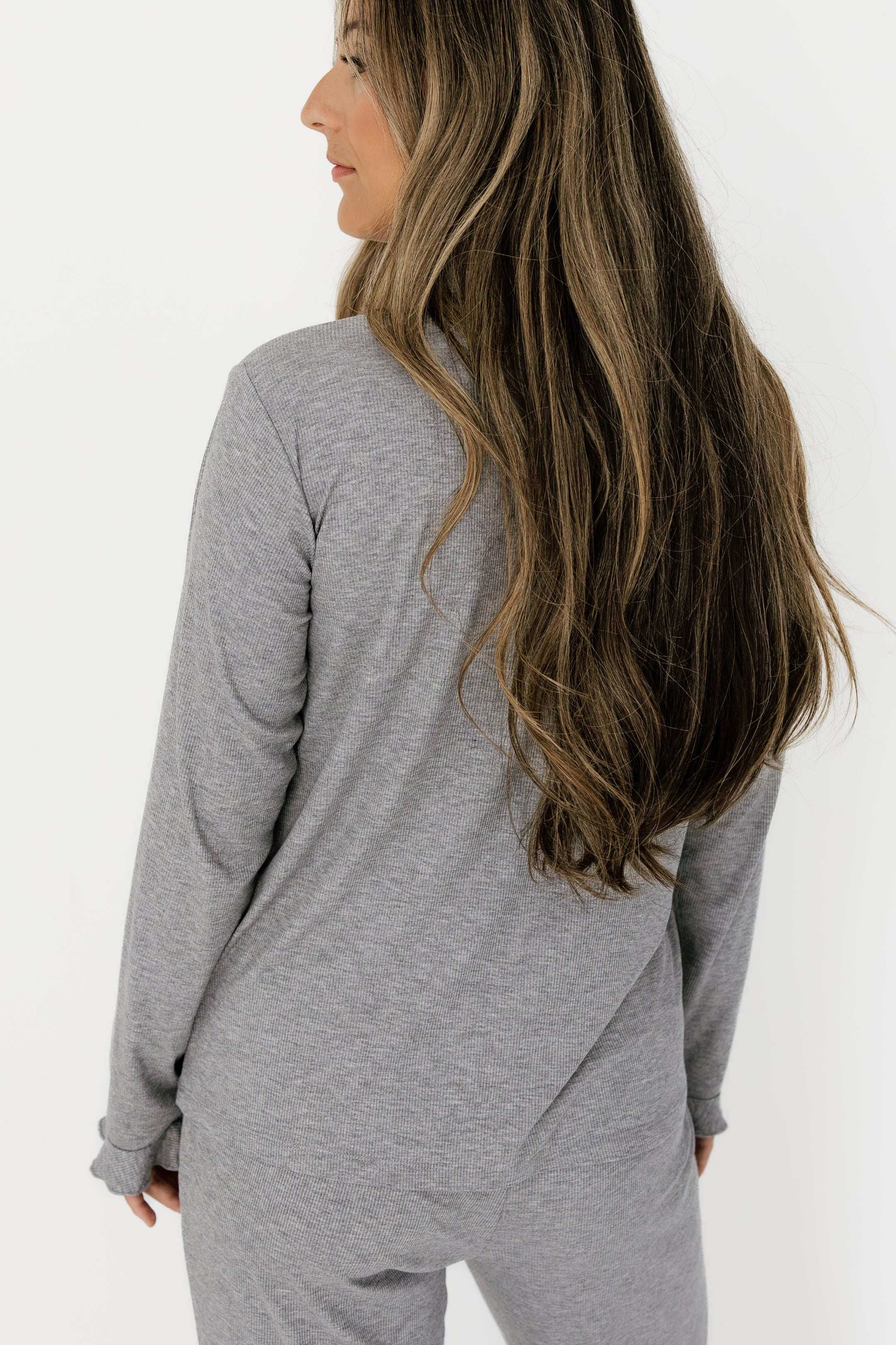 Hudson Gray Ribbed Women's Long Sleeve Ruffle Set