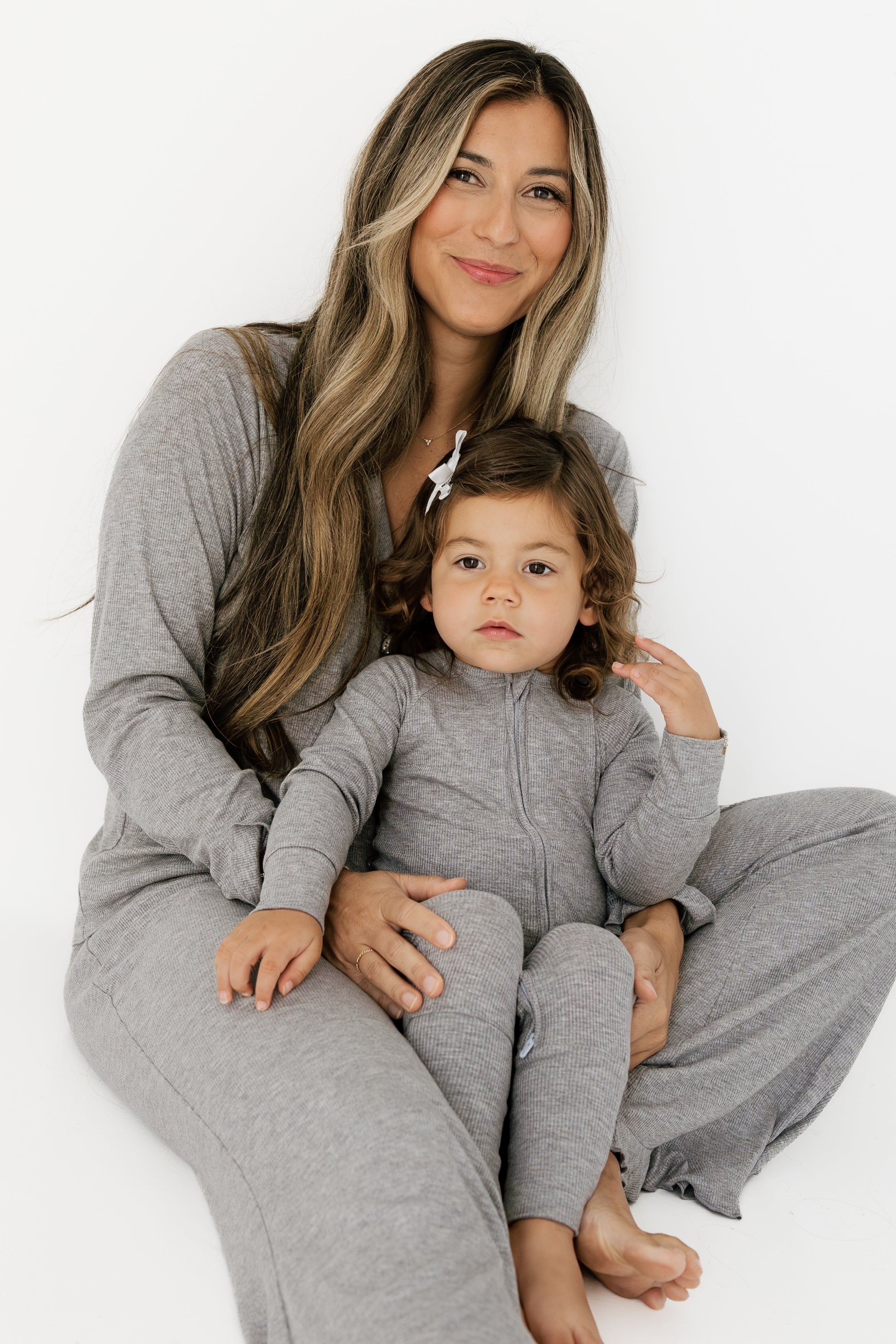 Hudson Gray Ribbed Women's Long Sleeve Ruffle Set