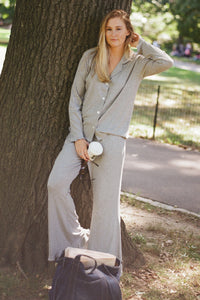 Hudson Gray Ribbed Women's Long Sleeve Ruffle Set