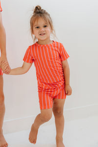 Red and Pink Stripe Two Piece Short Set IMJ x Karrie Locher