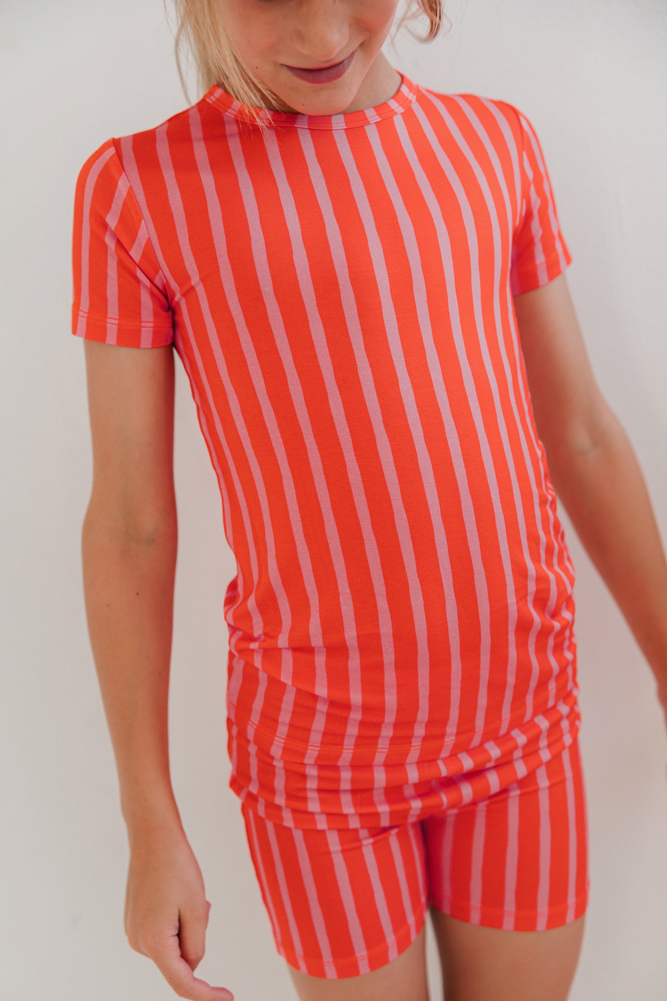 Red and Pink Stripe Two Piece Short Set IMJ x Karrie Locher