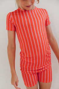 Red and Pink Stripe Two Piece Short Set IMJ x Karrie Locher