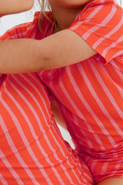 Red and Pink Stripe Two Piece Short Set IMJ x Karrie Locher