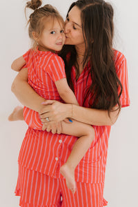 Red and Pink Stripe Two Piece Short Set IMJ x Karrie Locher