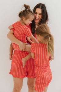 Red and Pink Stripe Two Piece Short Set IMJ x Karrie Locher