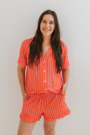 Red and Pink Stripe Women's Short Set IMJ x Karrie Locher