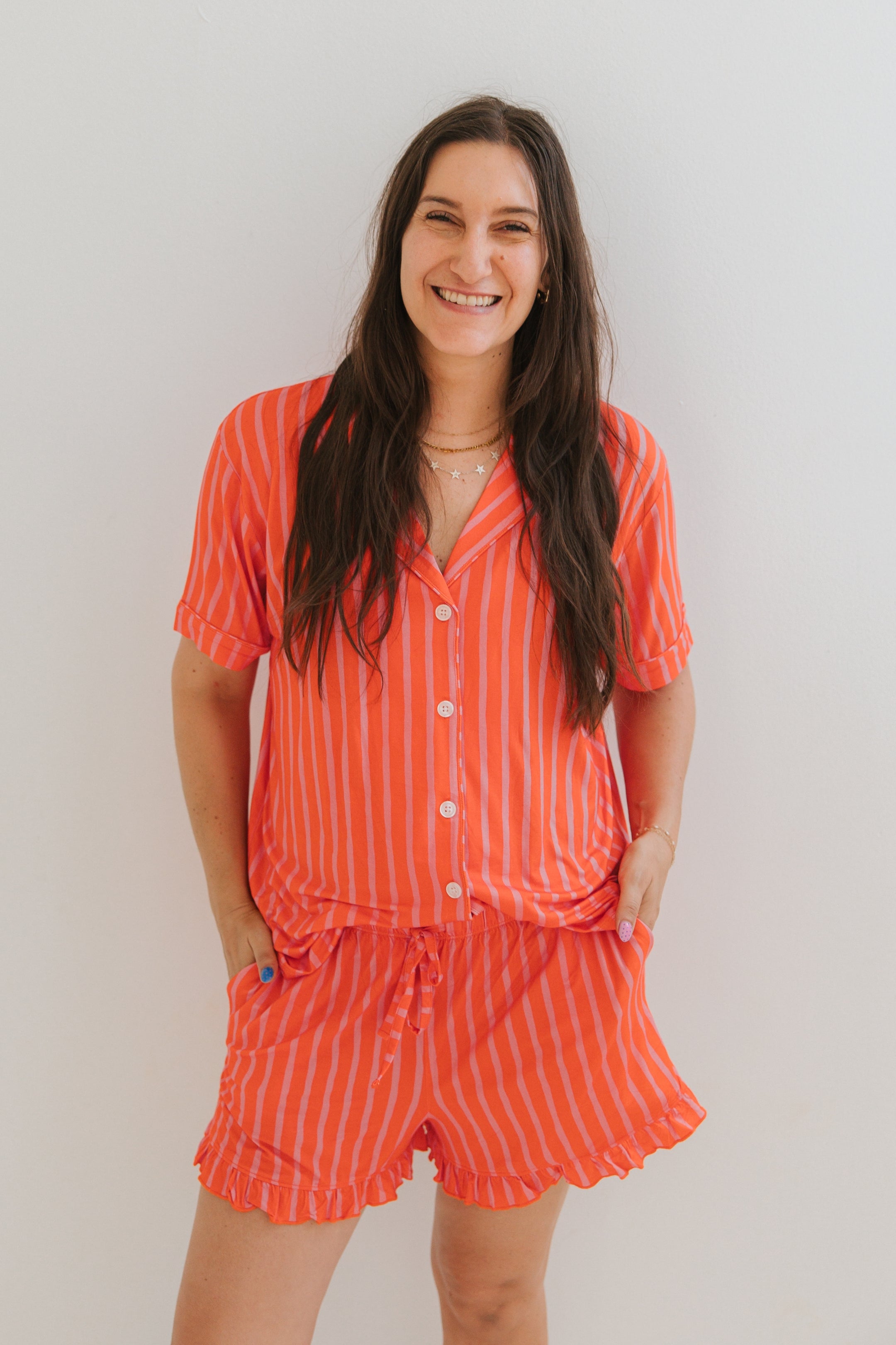 Red and Pink Stripe Women's Short Set IMJ x Karrie Locher