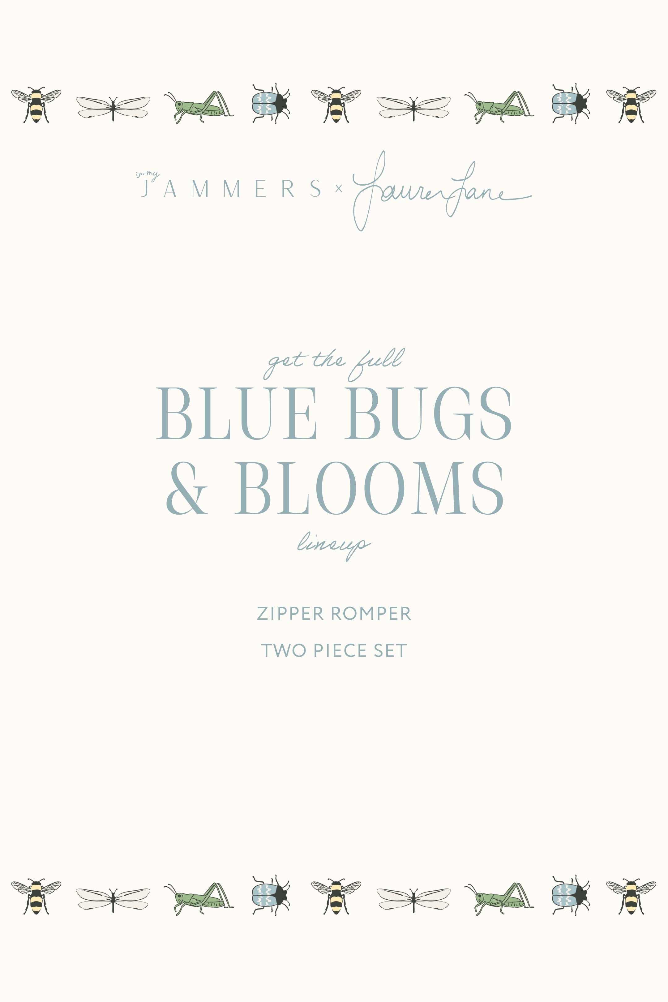 Blue Bugs and Blooms Zipper Romper IMJ x Lauren Lane