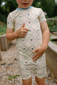 Blue Bugs and Blooms Two Piece Short Set IMJ x Lauren Lane
