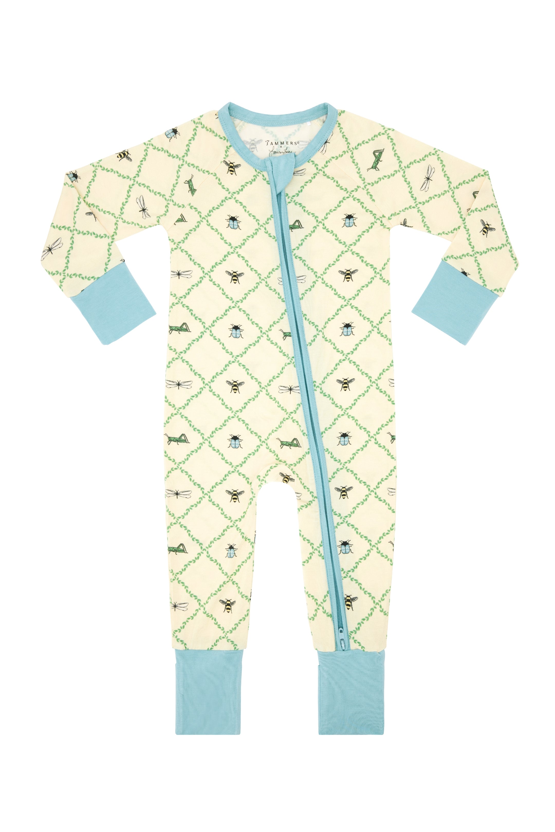 Blue Bugs and Blooms Zipper Romper IMJ x Lauren Lane