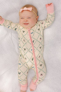 Pink Bugs and Blooms Zipper Romper IMJ x Lauren Lane